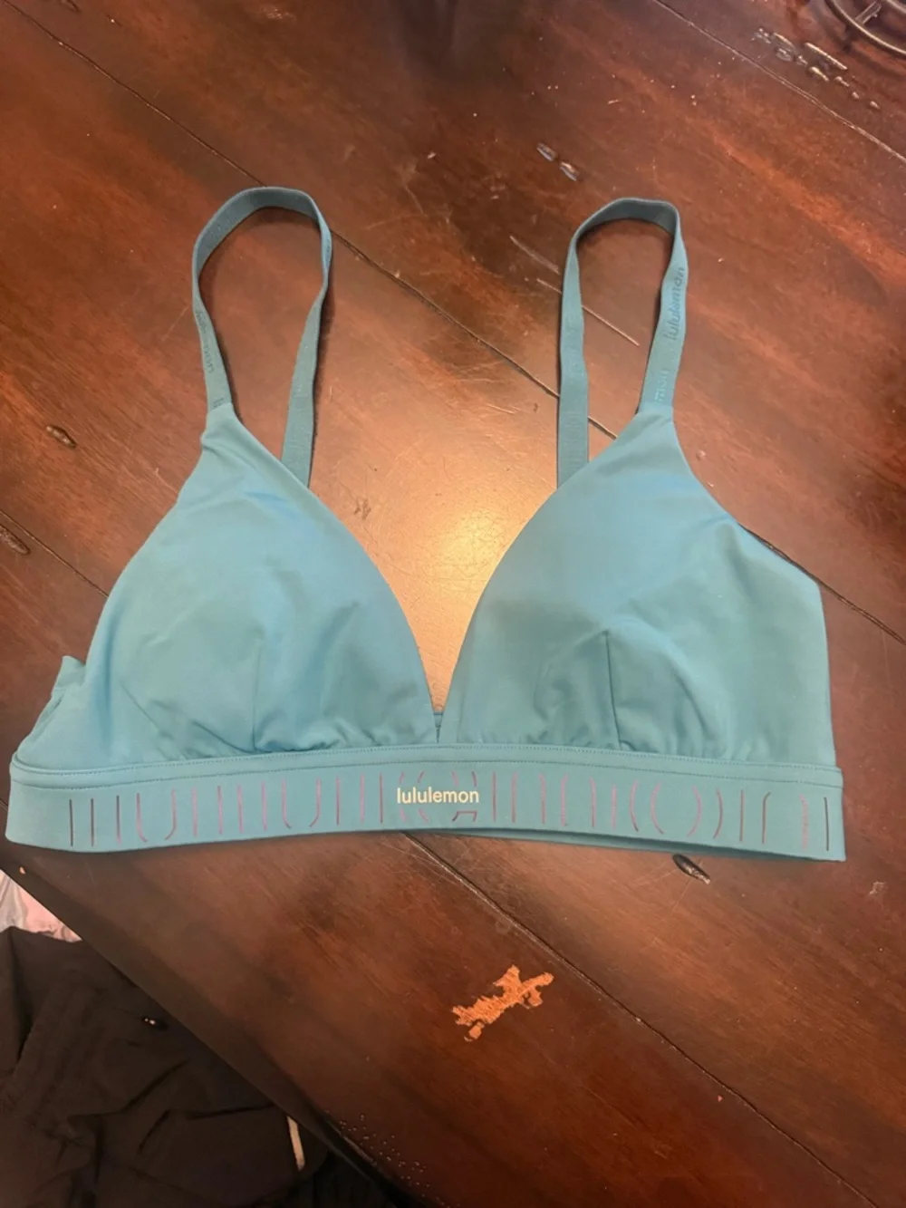 Lululemon Triangle Sports Bra Size 10 Teal Adjustable Straps Light Support Yoga
